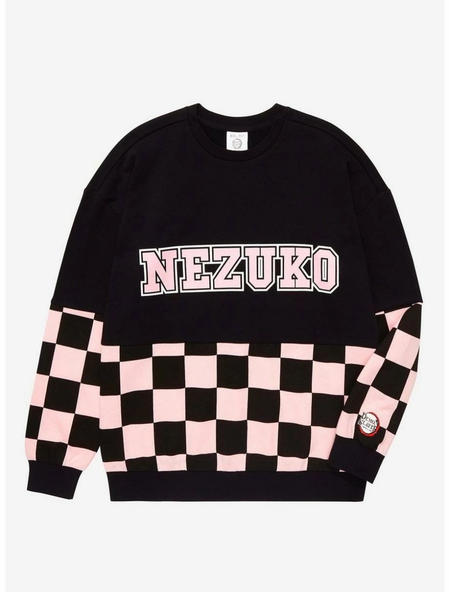 Anime * | Anime Demon Slayer: Kimetsu No Yaiba Nezuko Checkered Panel Crewneck Boxlunch Exclusive