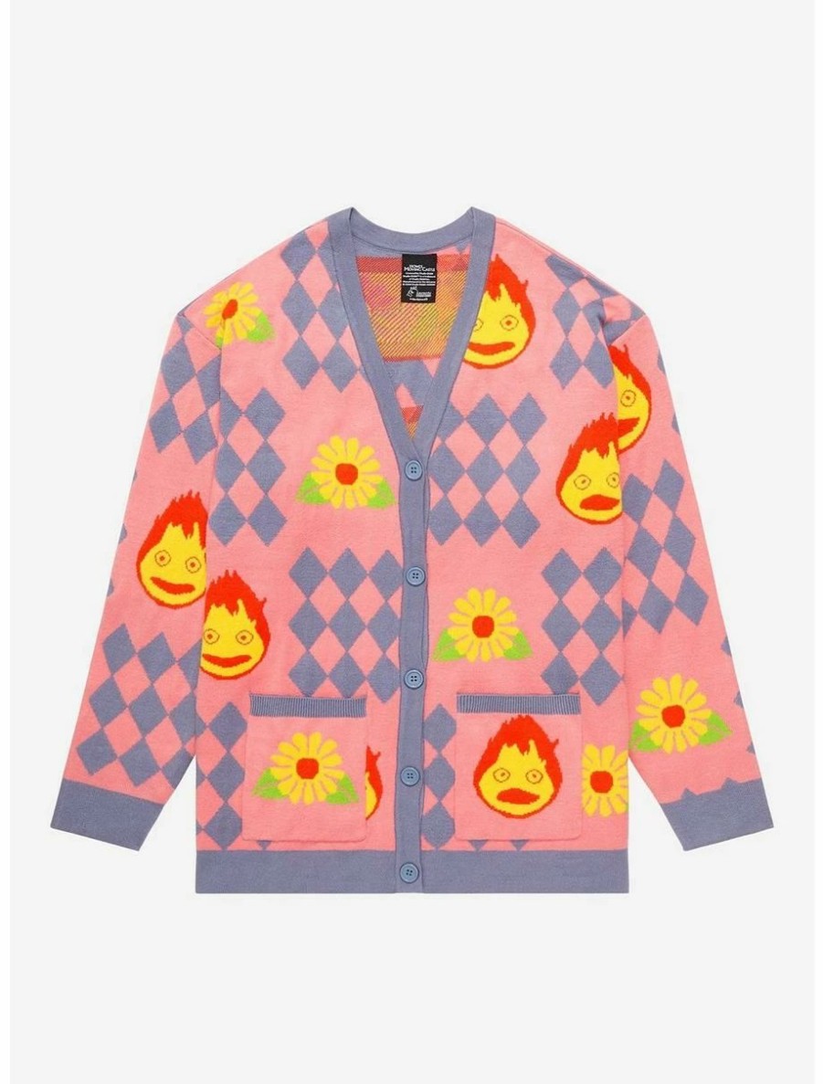 Anime * | Anime Studio Ghibli Howl'S Moving Castle Howl'S Diamonds & Calcifer Women'S Plus Size Cardigan Boxlunch Exclusive